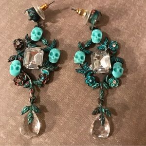 HALLOWEEN SKULL EARRINGS green with rhinestones